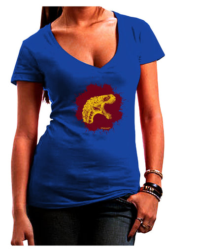 Jurassic Dinosaur Face Blood Splatter Juniors V-Neck Dark T-Shirt by TooLoud-Womens V-Neck T-Shirts-TooLoud-Royal-Blue-Juniors Fitted Small-Davson Sales