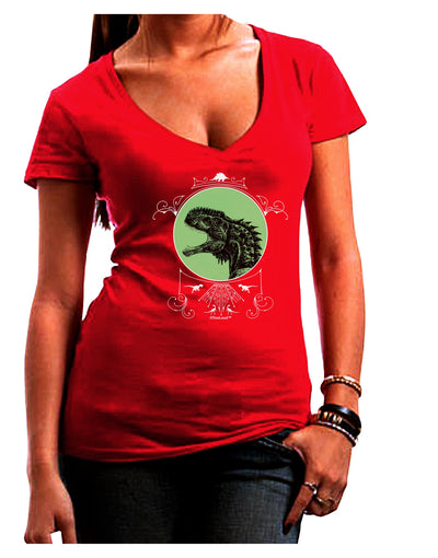 Jurassic Dinosaur Face Juniors V-Neck Dark T-Shirt by TooLoud-Womens V-Neck T-Shirts-TooLoud-Red-Juniors Fitted Small-Davson Sales