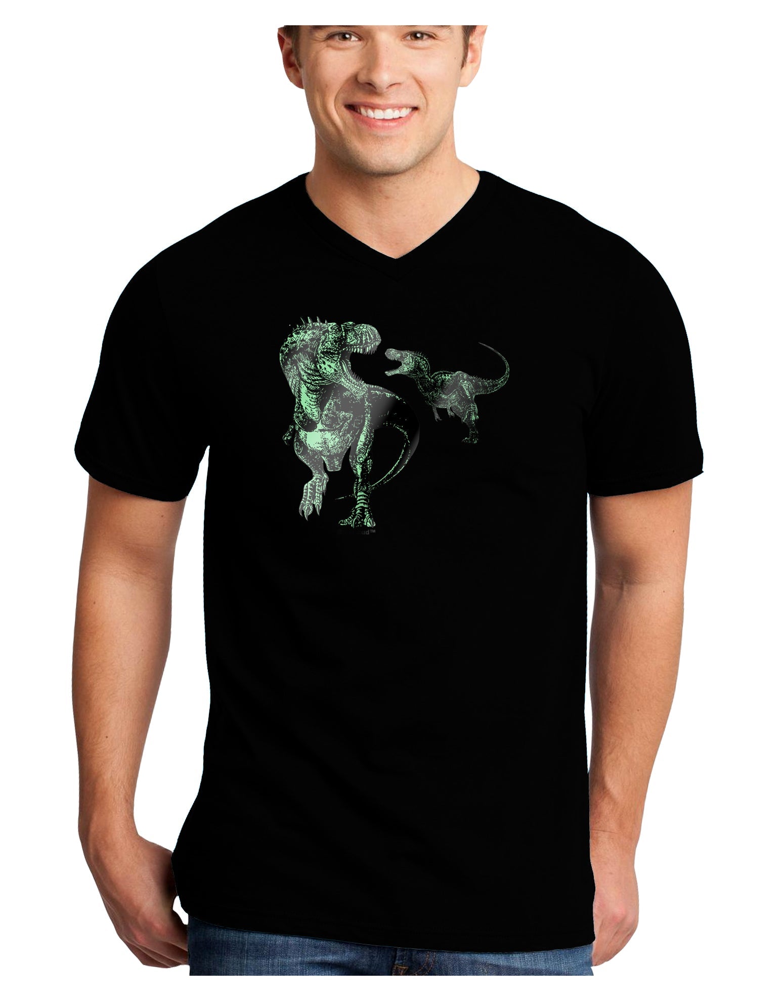 Jurassic Dinosaur Metallic - Silver Adult Dark V-Neck T-Shirt by TooLoud-Mens V-Neck T-Shirt-TooLoud-Black-Small-Davson Sales