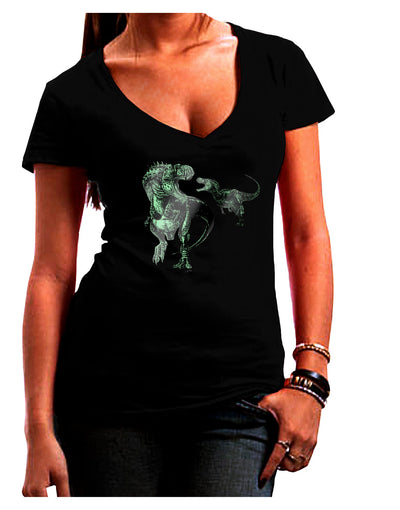 Jurassic Dinosaur Metallic - Silver Juniors V-Neck Dark T-Shirt by TooLoud-Womens V-Neck T-Shirts-TooLoud-Black-Juniors Fitted Small-Davson Sales