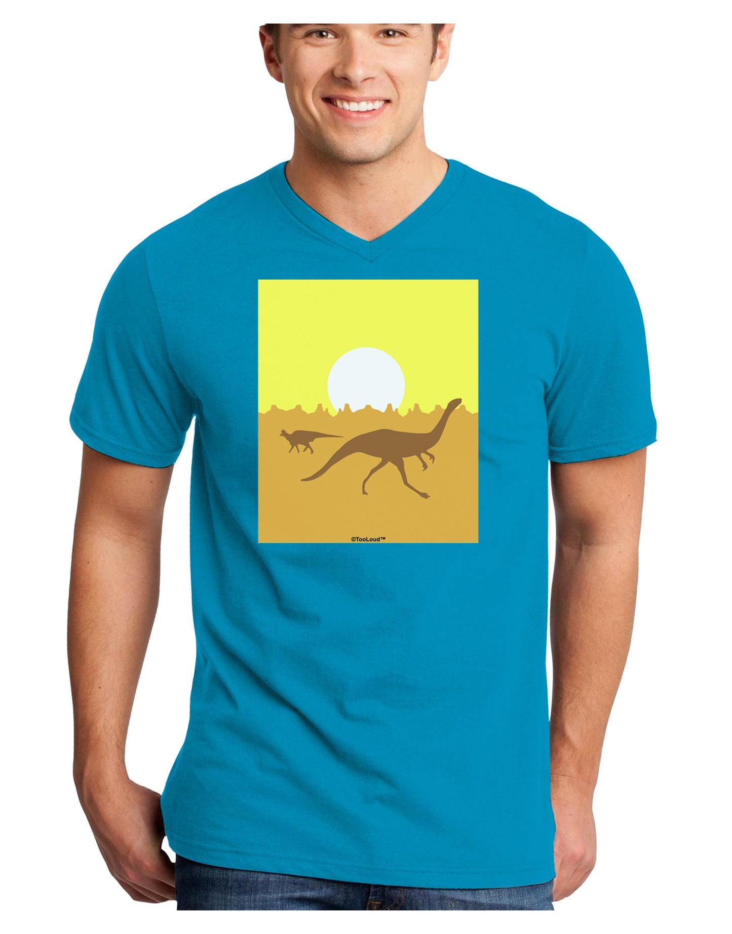 Jurassic Dinosaur Sunrise Adult Dark V-Neck T-Shirt by TooLoud-Mens V-Neck T-Shirt-TooLoud-Turquoise-Small-Davson Sales