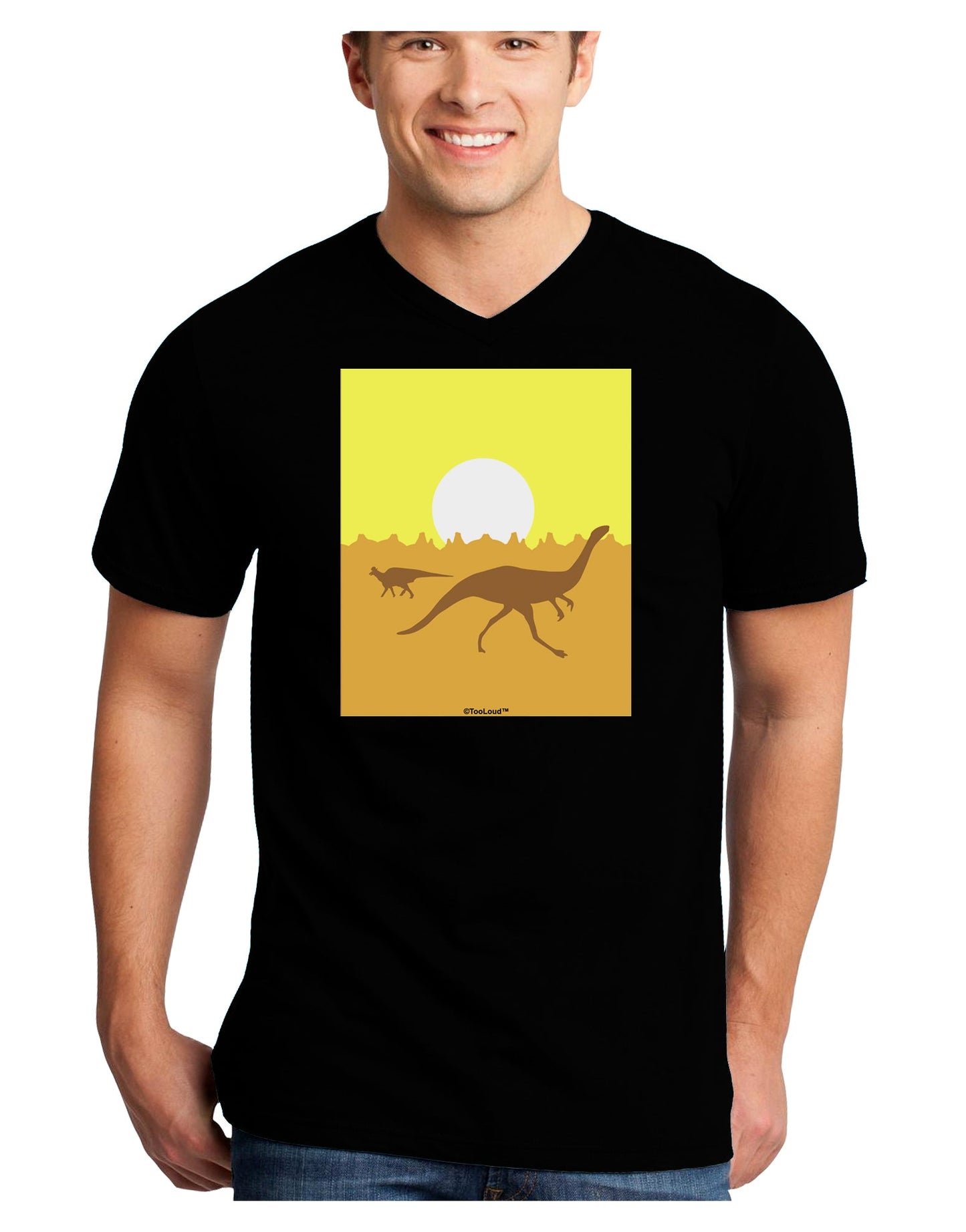 Jurassic Dinosaur Sunrise Adult Dark V-Neck T-Shirt by TooLoud-Mens V-Neck T-Shirt-TooLoud-Black-Small-Davson Sales