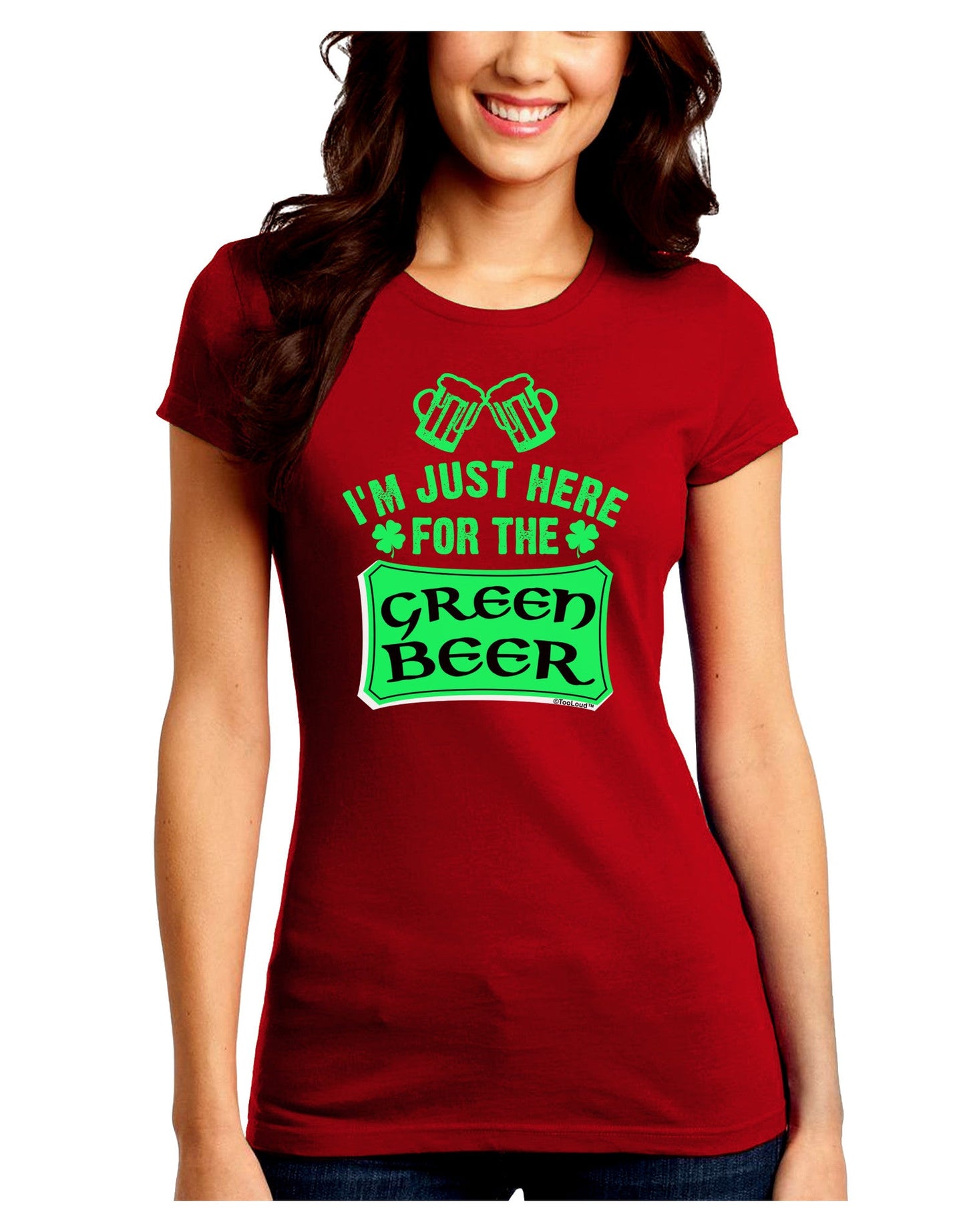 Just Here For The Green Beer Juniors Petite Crew Dark T-Shirt-T-Shirts Juniors Tops-TooLoud-Red-Juniors Fitted Small-Davson Sales