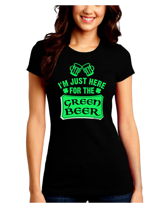 Just Here For The Green Beer Juniors Petite Crew Dark T-Shirt-T-Shirts Juniors Tops-TooLoud-Black-Juniors Fitted Small-Davson Sales