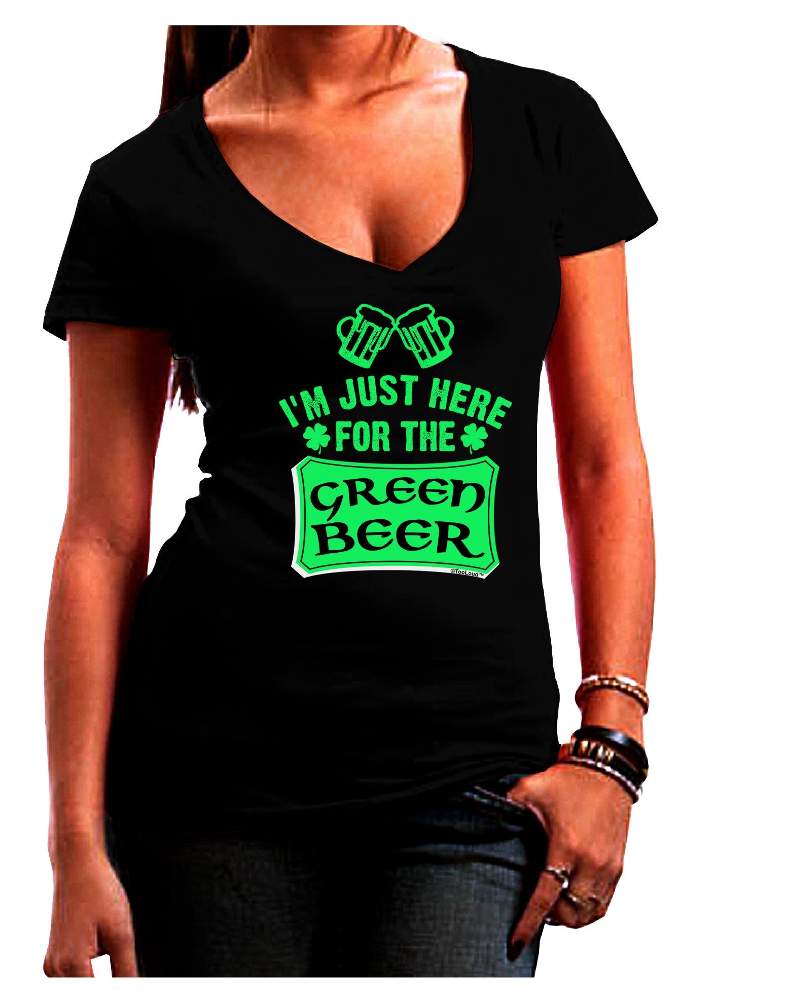 Just Here For The Green Beer Womens V-Neck Dark T-Shirt-Womens V-Neck T-Shirts-TooLoud-Black-Juniors Fitted Small-Davson Sales