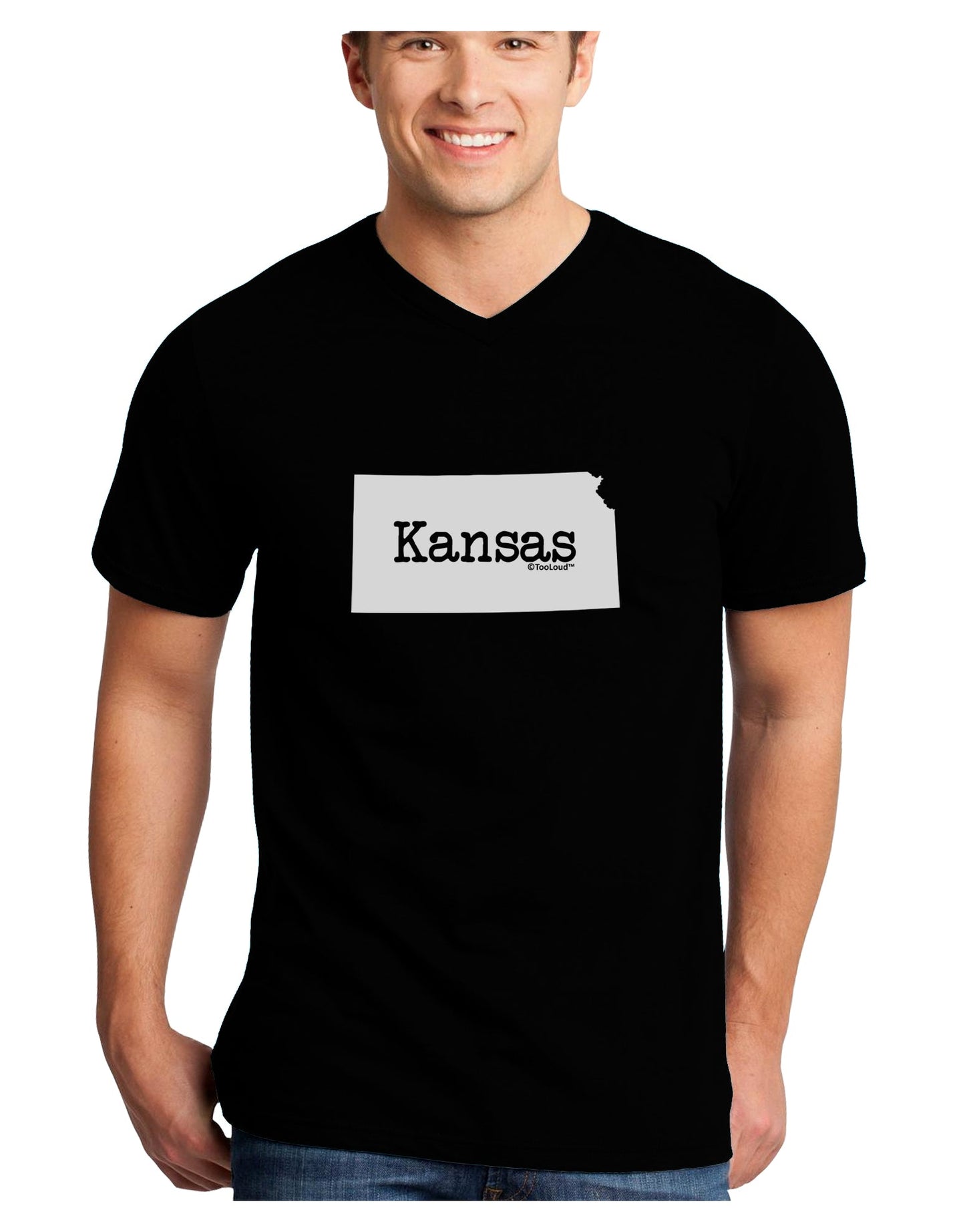Kansas - United States Shape Adult Dark V-Neck T-Shirt by TooLoud-Mens V-Neck T-Shirt-TooLoud-Black-Small-Davson Sales