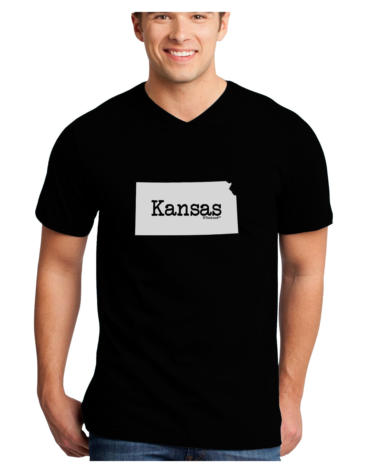 Kansas - United States Shape Adult Dark V-Neck T-Shirt by TooLoud-Mens V-Neck T-Shirt-TooLoud-Black-Small-Davson Sales