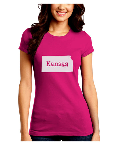 Kansas - United States Shape Juniors Crew Dark T-Shirt by TooLoud-T-Shirts Juniors Tops-TooLoud-Hot-Pink-Juniors Fitted Small-Davson Sales