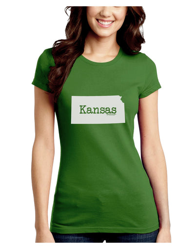 Kansas - United States Shape Juniors Crew Dark T-Shirt by TooLoud-T-Shirts Juniors Tops-TooLoud-Kiwi-Green-Juniors Fitted X-Small-Davson Sales