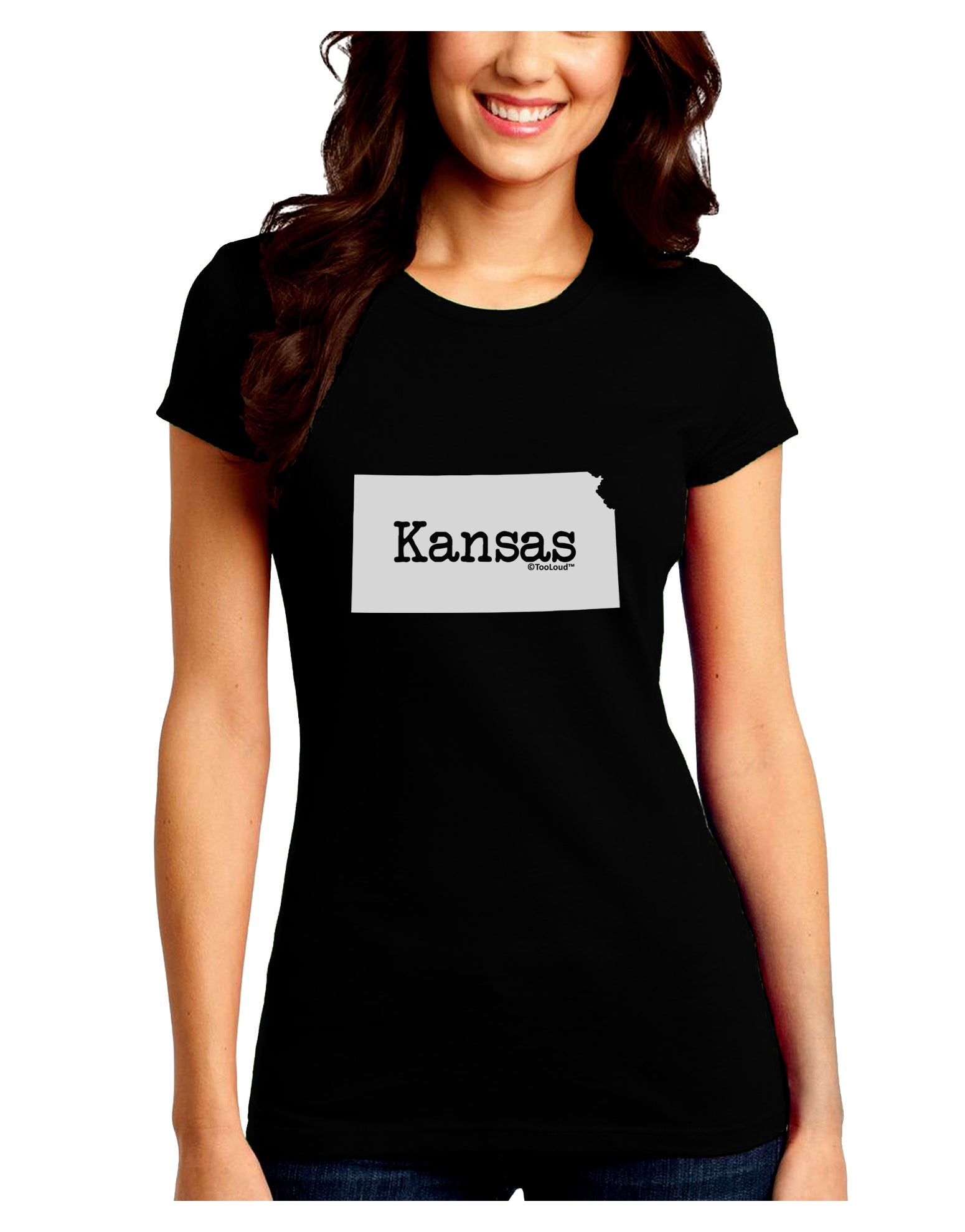 Kansas - United States Shape Juniors Crew Dark T-Shirt by TooLoud-T-Shirts Juniors Tops-TooLoud-Black-Juniors Fitted Small-Davson Sales