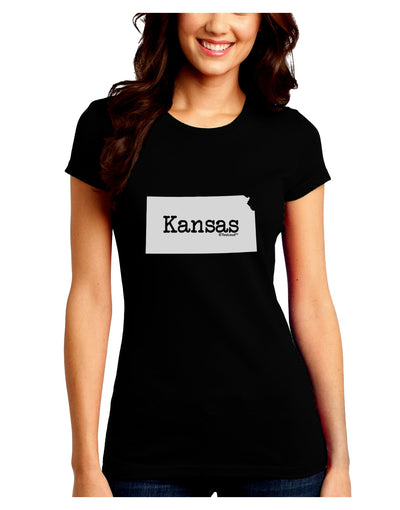 Kansas - United States Shape Juniors Crew Dark T-Shirt by TooLoud-T-Shirts Juniors Tops-TooLoud-Black-Juniors Fitted Small-Davson Sales