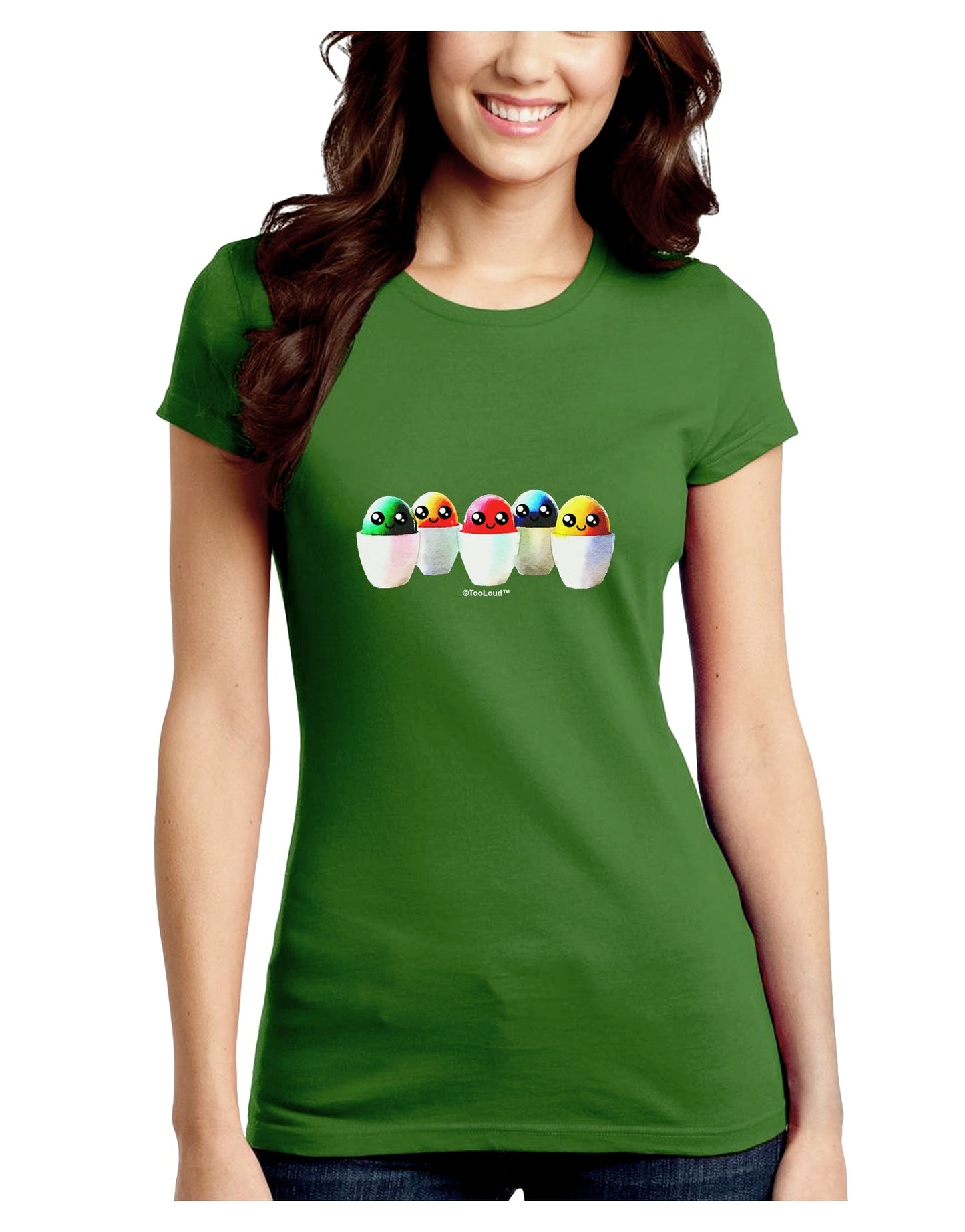 Kawaii Easter Eggs - No Text Juniors Crew Dark T-Shirt by TooLoud-T-Shirts Juniors Tops-TooLoud-Kiwi-Green-Juniors Fitted X-Small-Davson Sales
