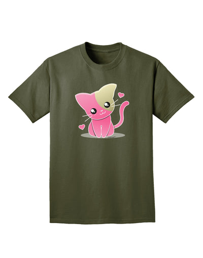 Kawaii Kitty Adult Dark T-Shirt-Mens T-Shirt-TooLoud-Military-Green-Small-Davson Sales