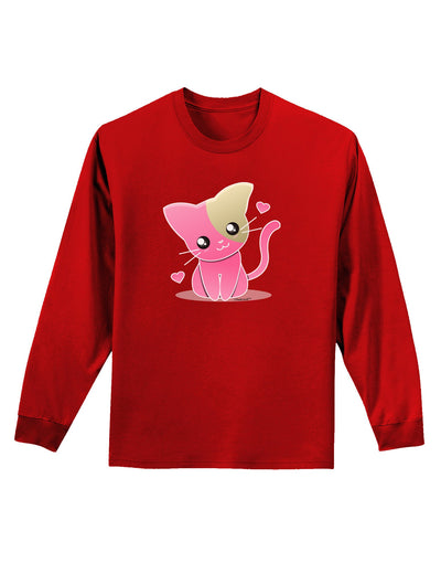 Kawaii Kitty Adult Long Sleeve Dark T-Shirt-TooLoud-Red-Small-Davson Sales