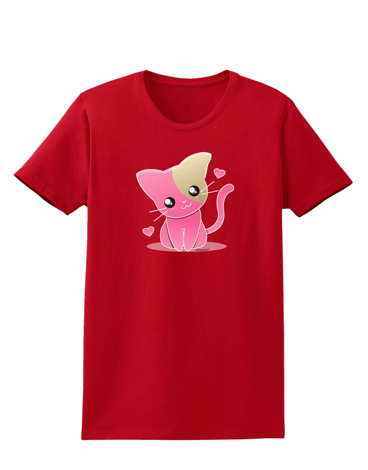 Kawaii Kitty Womens Dark T-Shirt-TooLoud-Red-X-Small-Davson Sales