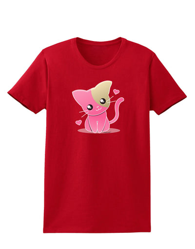 Kawaii Kitty Womens Dark T-Shirt-TooLoud-Red-X-Small-Davson Sales