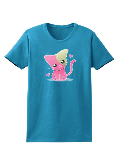 Kawaii Kitty Womens Dark T-Shirt-TooLoud-Turquoise-X-Small-Davson Sales