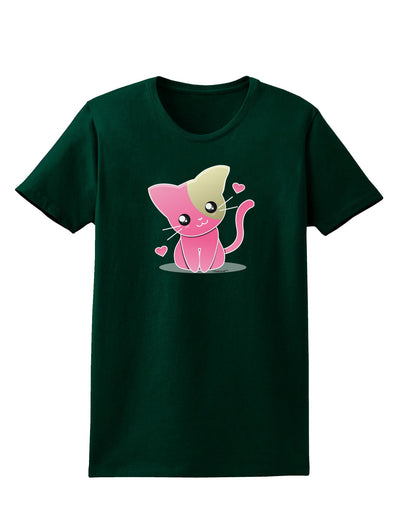 Kawaii Kitty Womens Dark T-Shirt-TooLoud-Forest-Green-Small-Davson Sales