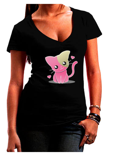 Kawaii Kitty Womens V-Neck Dark T-Shirt-Womens V-Neck T-Shirts-TooLoud-Black-Juniors Fitted Small-Davson Sales