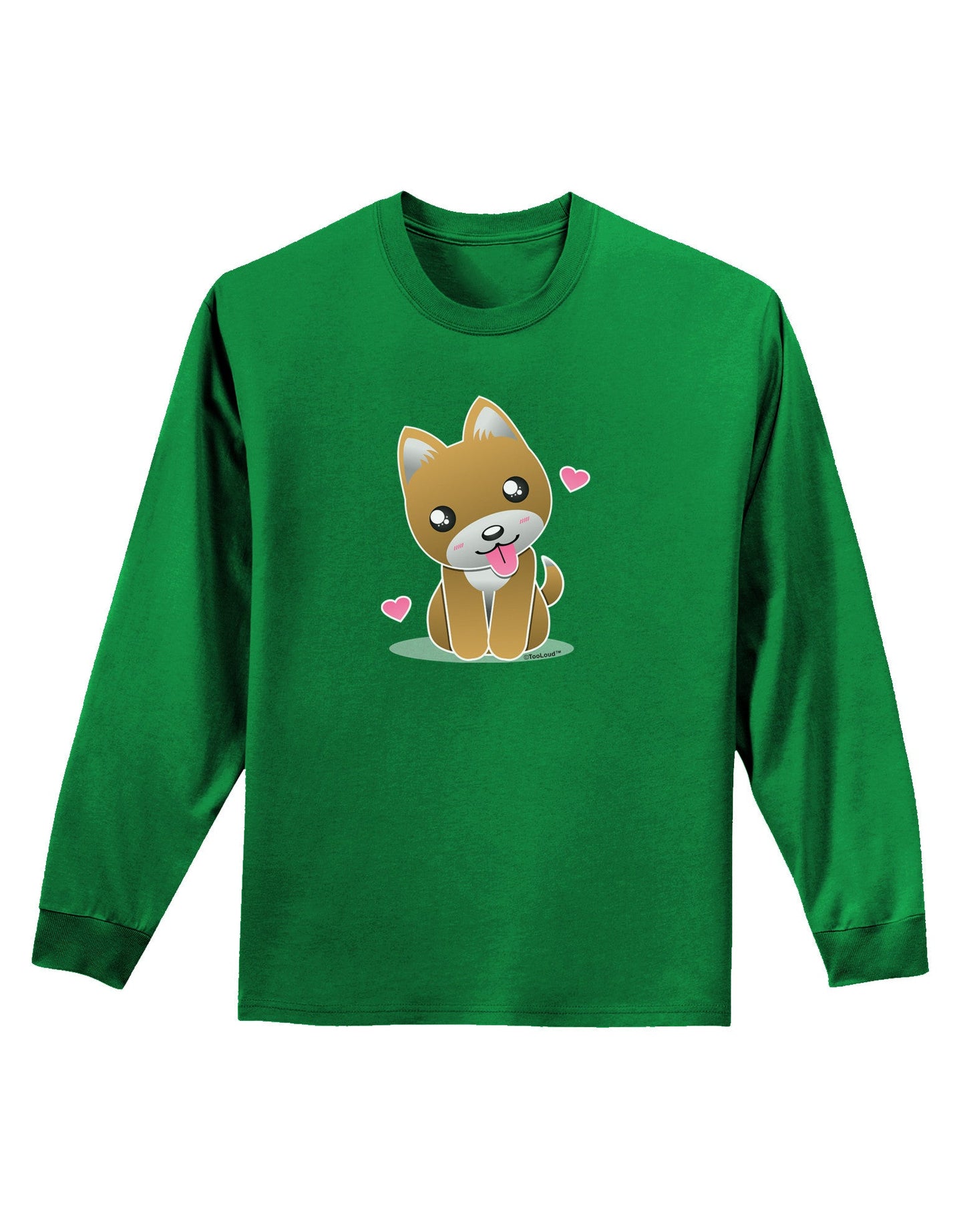 Kawaii Puppy Adult Long Sleeve Dark T-Shirt-TooLoud-Kelly-Green-Small-Davson Sales