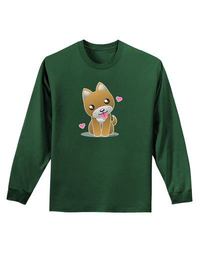 Kawaii Puppy Adult Long Sleeve Dark T-Shirt-TooLoud-Dark-Green-Small-Davson Sales