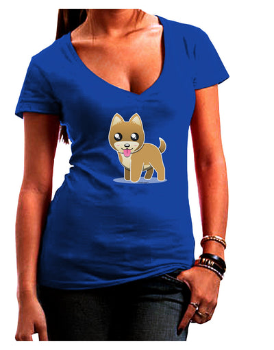 Kawaii Standing Puppy Womens V-Neck Dark T-Shirt-Womens V-Neck T-Shirts-TooLoud-Royal-Blue-Juniors Fitted Small-Davson Sales