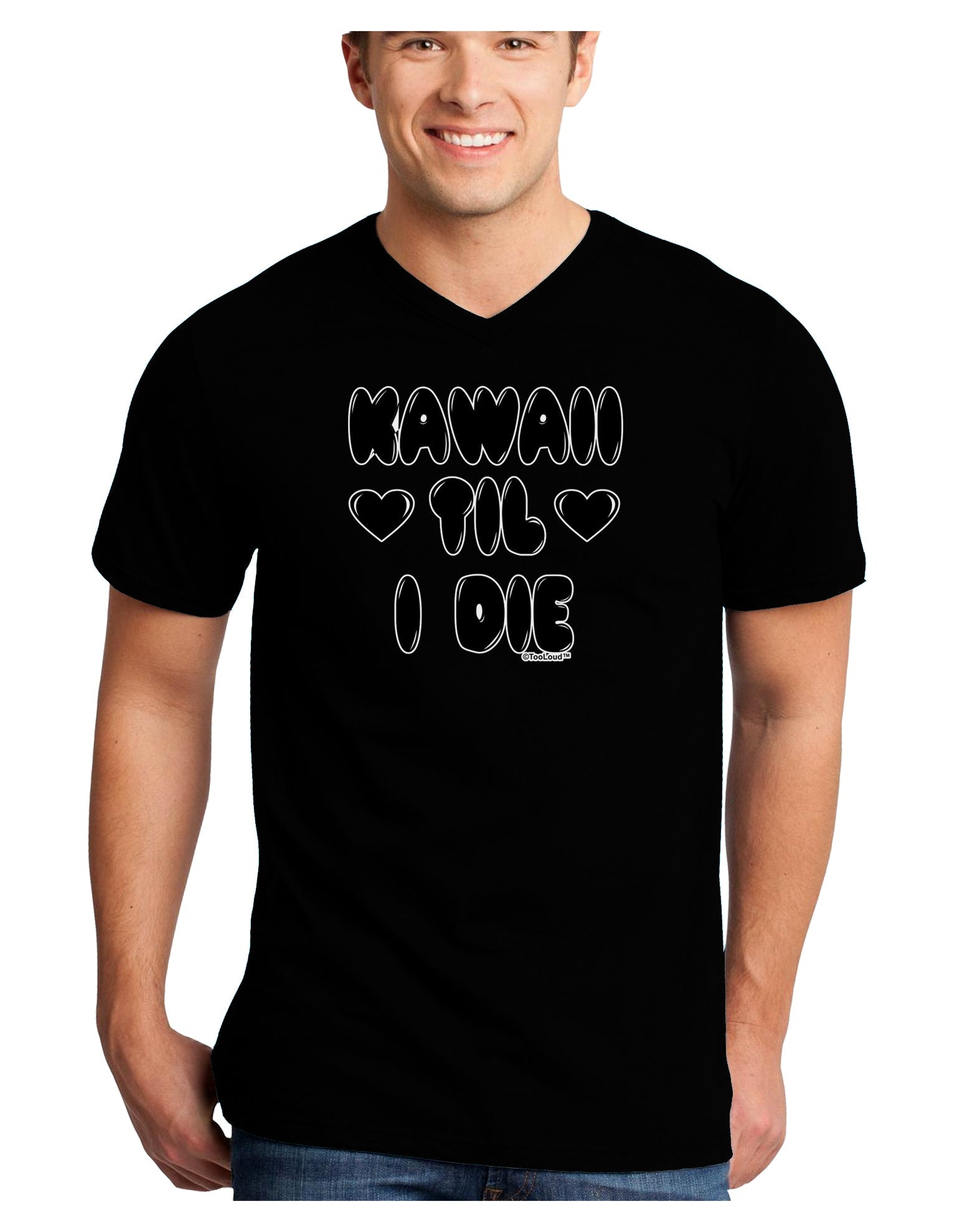 Kawaii Til I Die - Design Adult Dark V-Neck T-Shirt by TooLoud-Mens V-Neck T-Shirt-TooLoud-Black-Small-Davson Sales