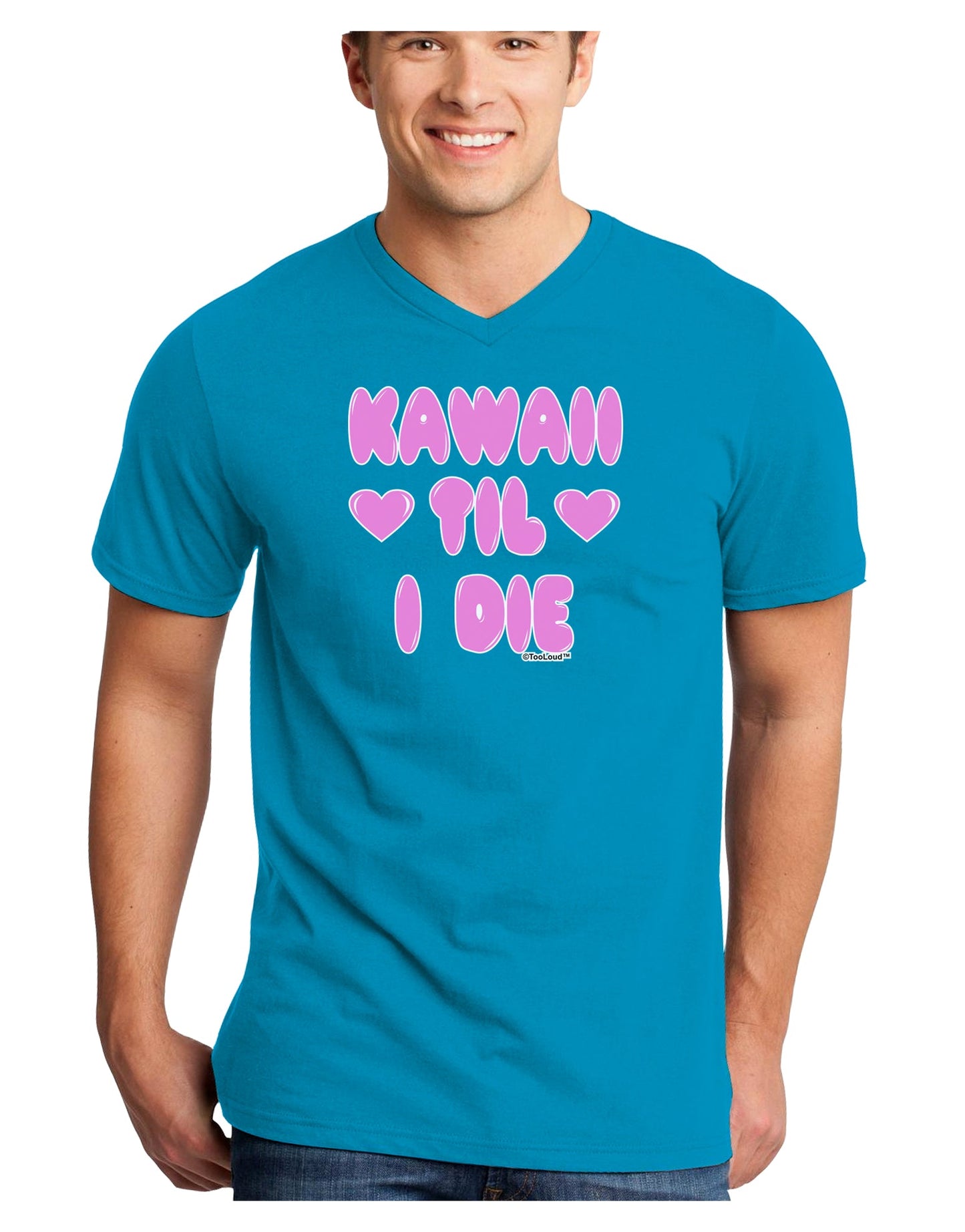 Kawaii Til I Die - Design - Magenta Adult Dark V-Neck T-Shirt by TooLoud-Mens V-Neck T-Shirt-TooLoud-Turquoise-Small-Davson Sales
