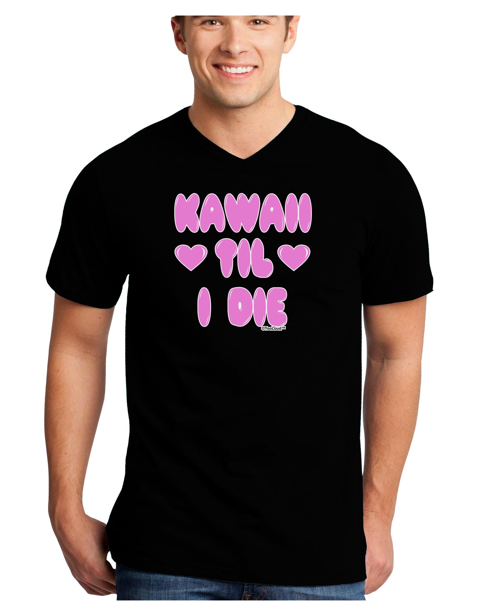 Kawaii Til I Die - Design - Magenta Adult Dark V-Neck T-Shirt by TooLoud-Mens V-Neck T-Shirt-TooLoud-Black-Small-Davson Sales