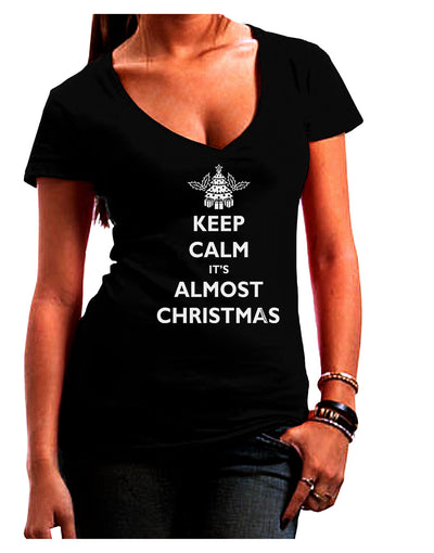 Keep Calm It's Almost Christmas Juniors V-Neck Dark T-Shirt-Womens V-Neck T-Shirts-TooLoud-Black-Juniors Fitted Small-Davson Sales