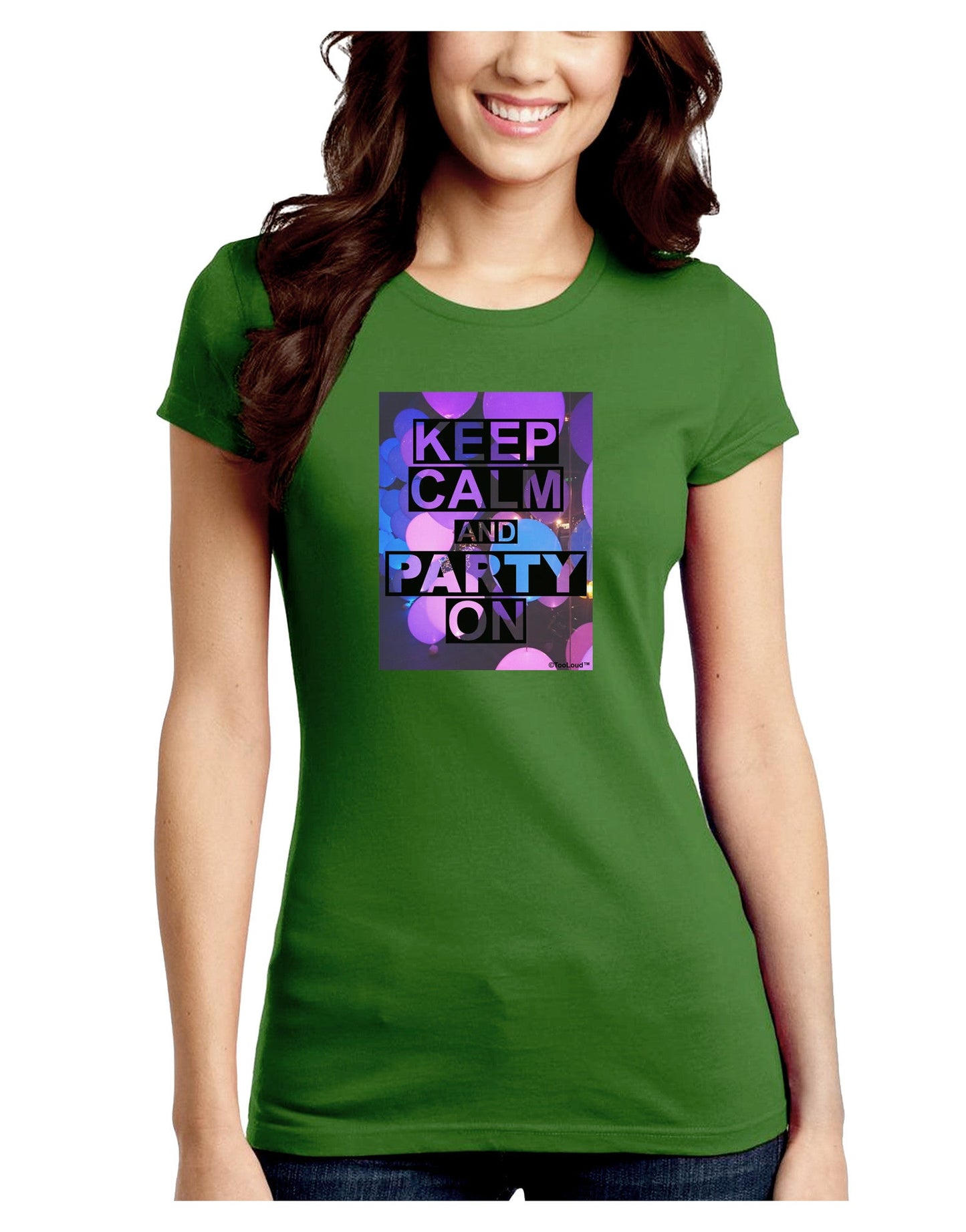 Keep Calm - Party Balloons Juniors Petite Crew Dark T-Shirt-T-Shirts Juniors Tops-TooLoud-Kiwi-Green-Juniors Fitted Small-Davson Sales