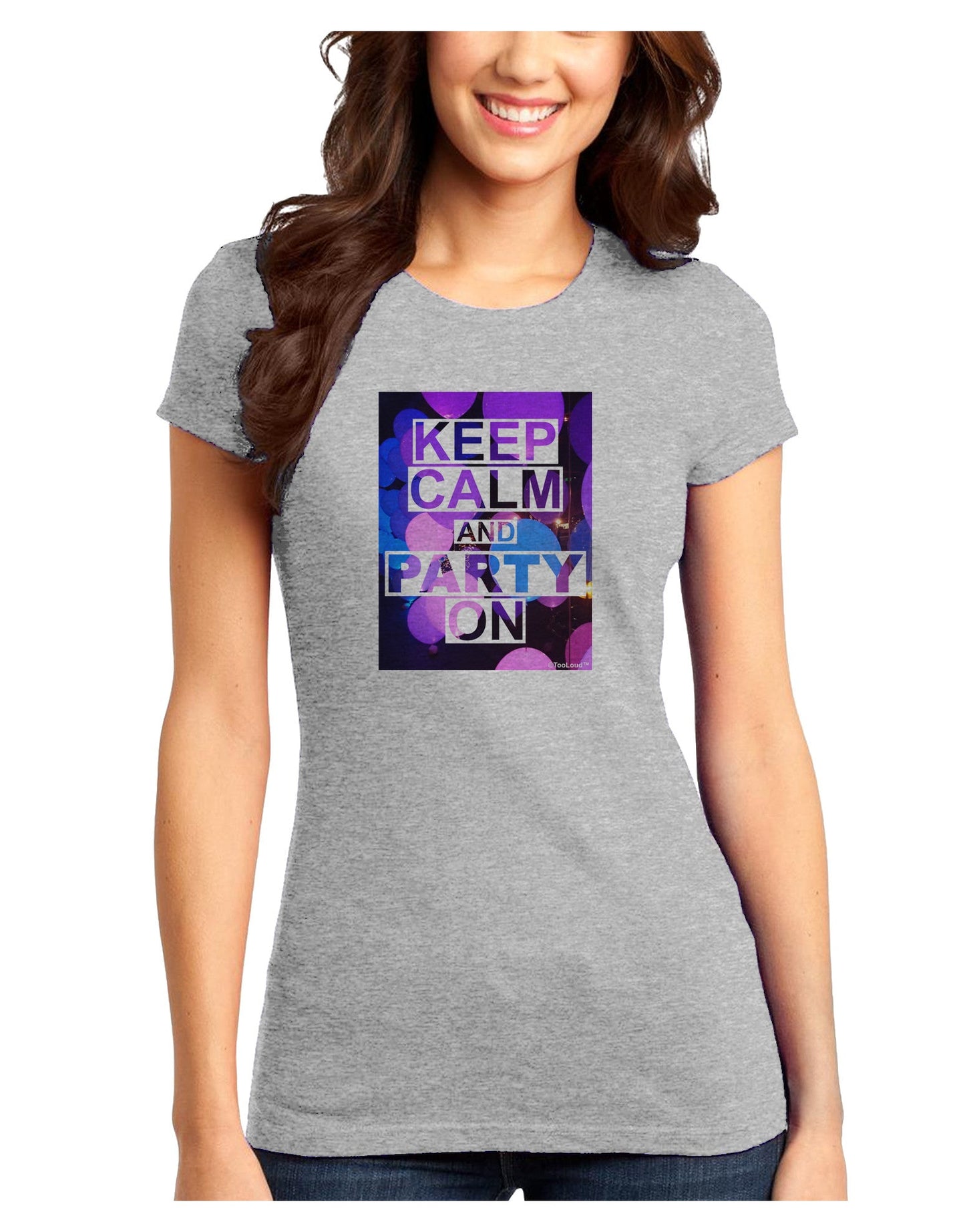 Keep Calm - Party Balloons Juniors Petite T-Shirt-T-Shirts Juniors Tops-TooLoud-Ash-Gray-Juniors Fitted X-Small-Davson Sales