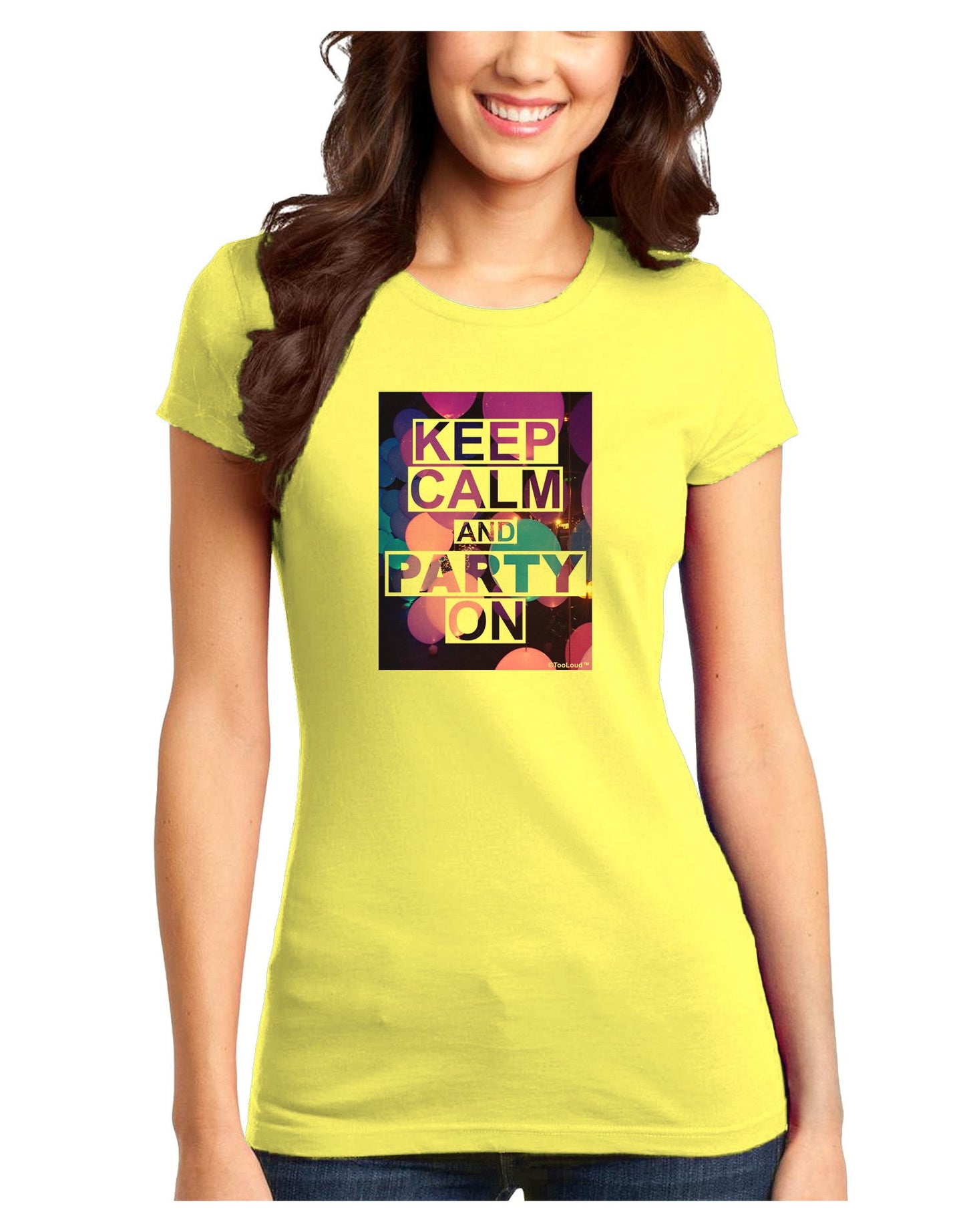 Keep Calm - Party Balloons Juniors Petite T-Shirt-T-Shirts Juniors Tops-TooLoud-Yellow-Juniors Fitted X-Small-Davson Sales