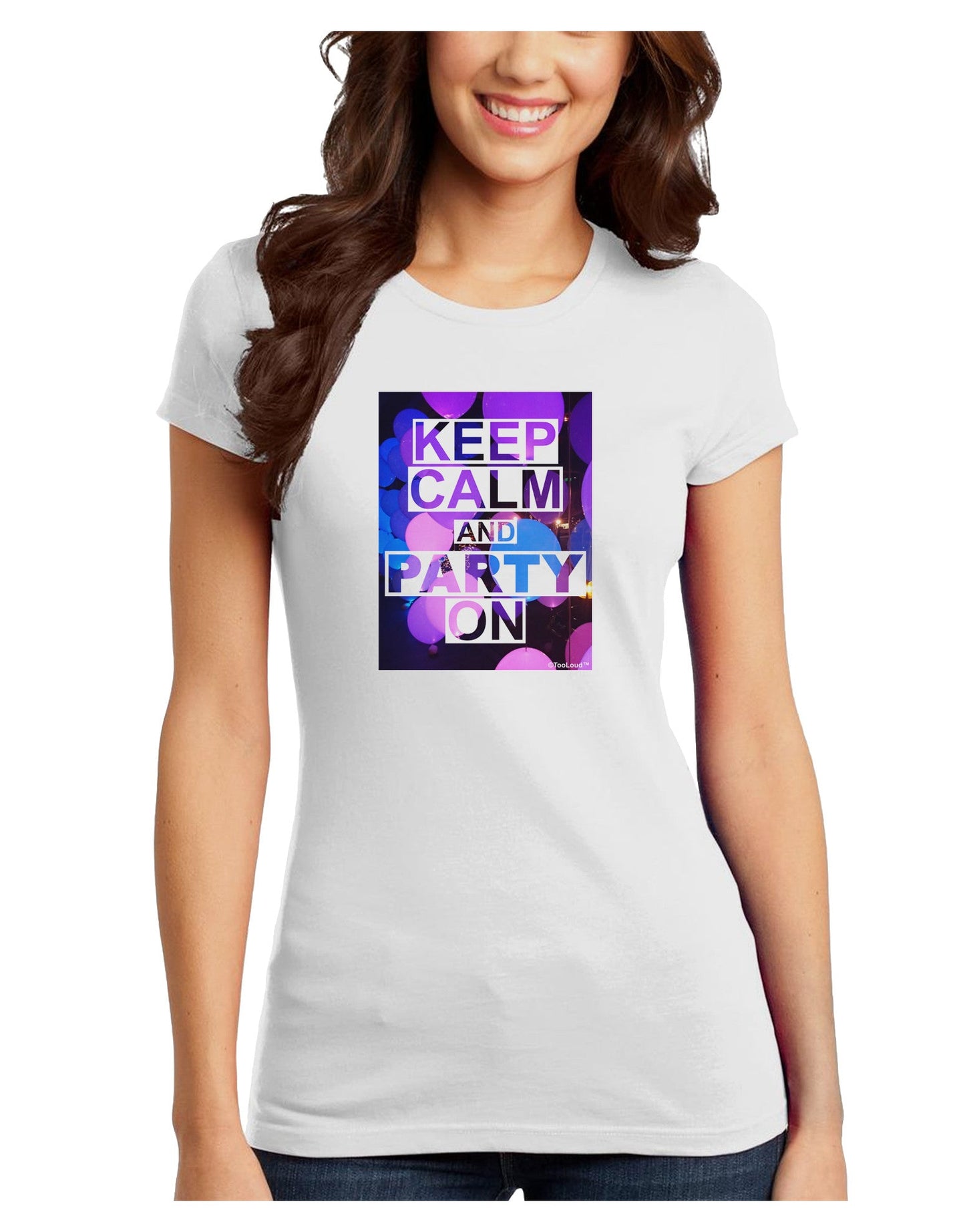Keep Calm - Party Balloons Juniors Petite T-Shirt-T-Shirts Juniors Tops-TooLoud-White-Juniors Fitted X-Small-Davson Sales