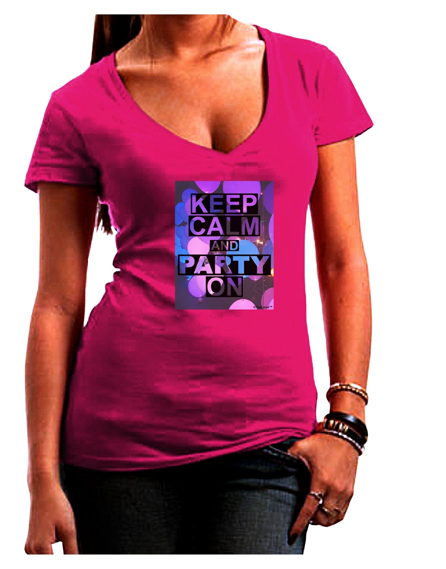 Keep Calm - Party Balloons Womens V-Neck Dark T-Shirt-Womens V-Neck T-Shirts-TooLoud-Hot-Pink-Juniors Fitted Small-Davson Sales