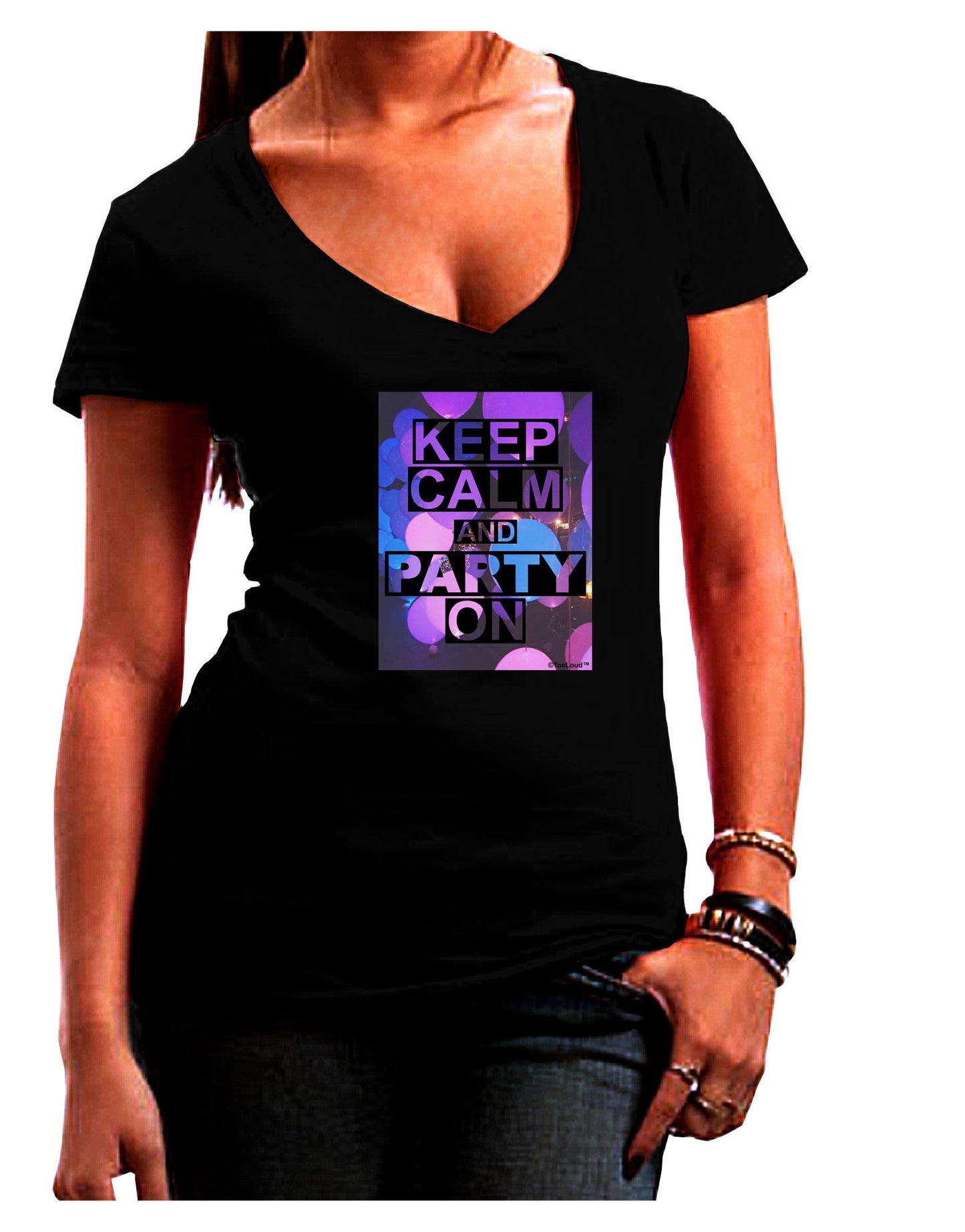 Keep Calm - Party Balloons Womens V-Neck Dark T-Shirt-Womens V-Neck T-Shirts-TooLoud-Black-Juniors Fitted Small-Davson Sales