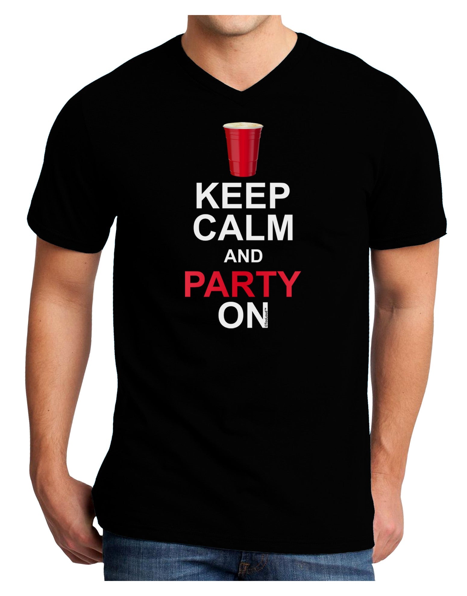 Keep Calm - Party Beer Adult Dark V-Neck T-Shirt-Mens V-Neck T-Shirt-TooLoud-Black-Small-Davson Sales
