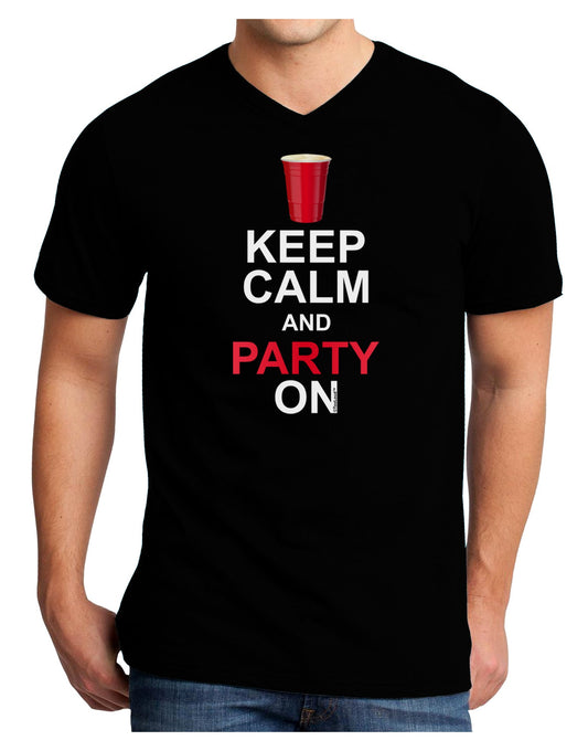Keep Calm - Party Beer Adult Dark V-Neck T-Shirt-Mens V-Neck T-Shirt-TooLoud-Black-Small-Davson Sales