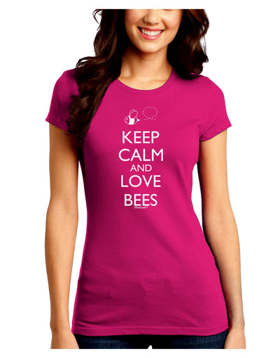 Keep Calm and Love Bees Juniors Crew Dark T-Shirt-T-Shirts Juniors Tops-TooLoud-Hot-Pink-Juniors Fitted Small-Davson Sales