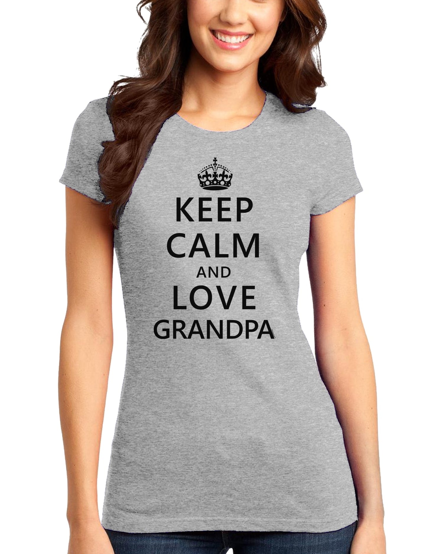 Keep Calm and Love Grandpa Juniors T-Shirt-Womens Juniors T-Shirt-TooLoud-Heather-Gray-Small-Davson Sales