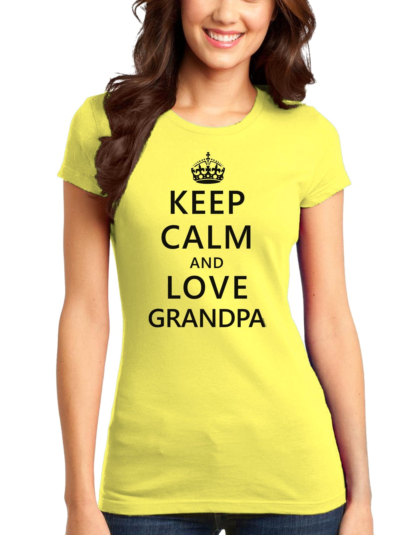 Keep Calm and Love Grandpa Juniors T-Shirt-Womens Juniors T-Shirt-TooLoud-Yellow-Small-Davson Sales