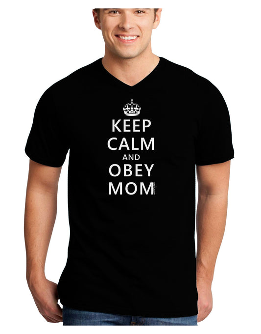 Keep Calm and Obey Mom Adult Dark V-Neck T-Shirt-Mens V-Neck T-Shirt-TooLoud-Black-Small-Davson Sales