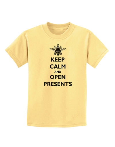 Keep Calm and Open Presents Christmas Childrens T-Shirt-Childrens T-Shirt-TooLoud-Daffodil-Yellow-X-Small-Davson Sales