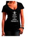 Keep Calm and Open Presents Christmas Juniors V-Neck Dark T-Shirt-Womens V-Neck T-Shirts-TooLoud-Black-Juniors Fitted Small-Davson Sales