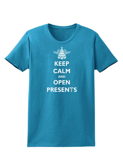 Keep Calm and Open Presents Christmas Womens Dark T-Shirt-TooLoud-Turquoise-X-Small-Davson Sales