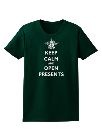 Keep Calm and Open Presents Christmas Womens Dark T-Shirt-TooLoud-Forest-Green-Small-Davson Sales