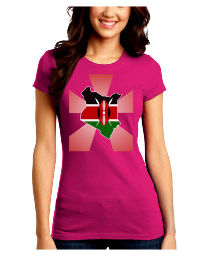 Kenya Flag Design Juniors Petite Crew Dark T-Shirt-T-Shirts Juniors Tops-TooLoud-Hot-Pink-Juniors Fitted Small-Davson Sales