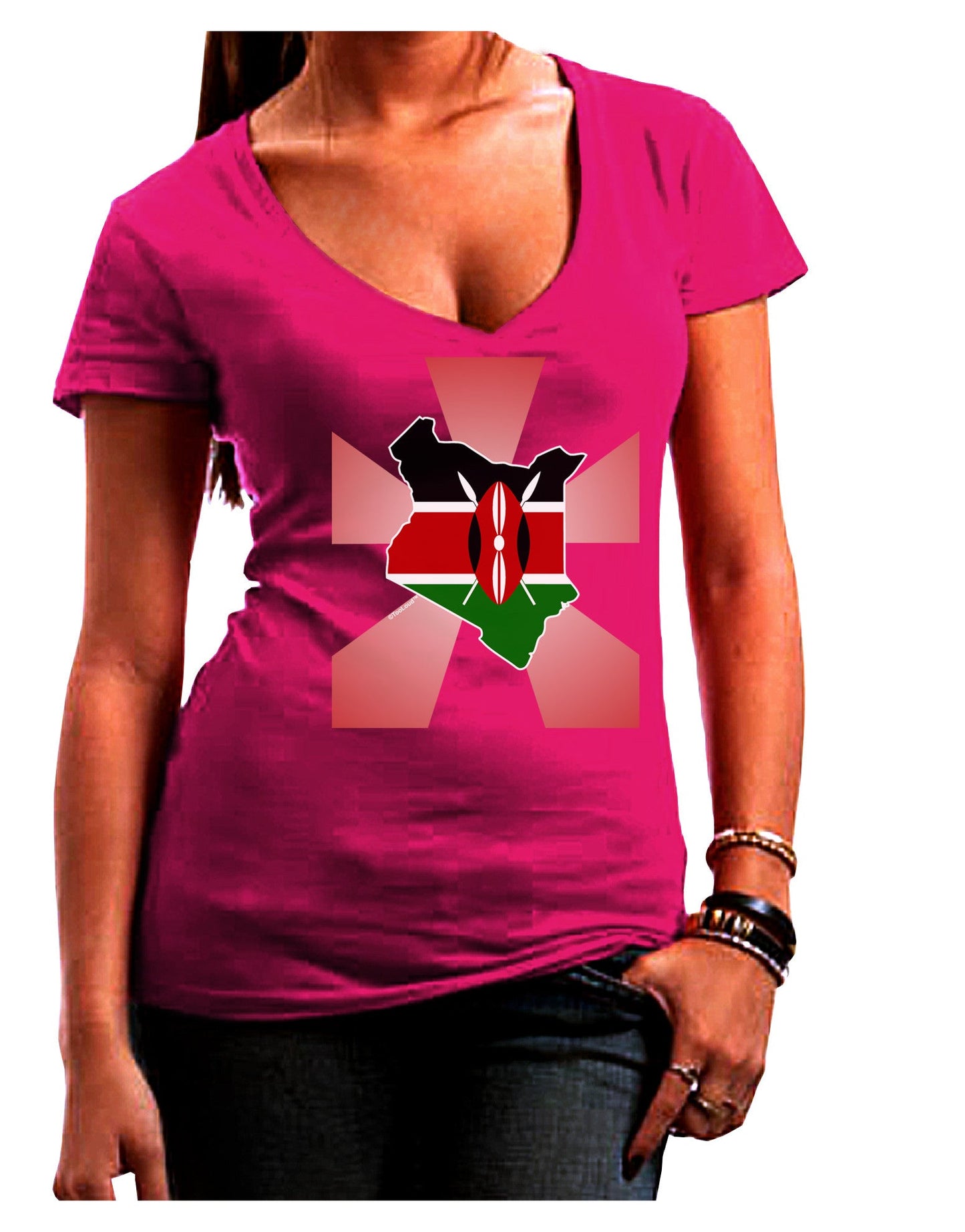 Kenya Flag Design Womens V-Neck Dark T-Shirt-Womens V-Neck T-Shirts-TooLoud-Hot-Pink-Juniors Fitted Small-Davson Sales