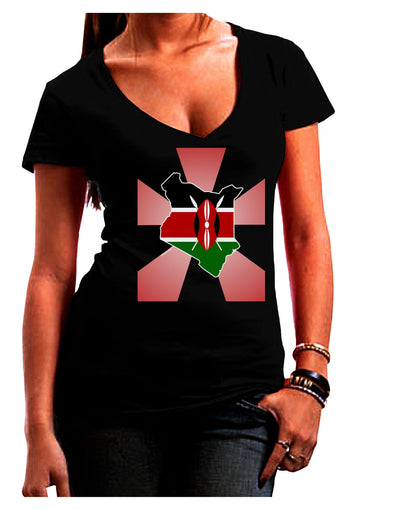 Kenya Flag Design Womens V-Neck Dark T-Shirt-Womens V-Neck T-Shirts-TooLoud-Black-Juniors Fitted Small-Davson Sales