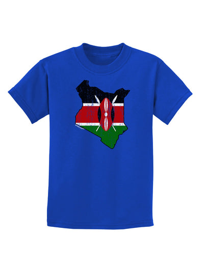 Kenya Flag Silhouette Distressed Childrens Dark T-Shirt-Childrens T-Shirt-TooLoud-Royal-Blue-X-Small-Davson Sales